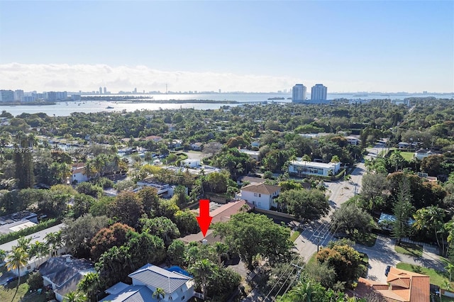 aerial view with a view of city and a water view