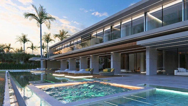 outdoor pool featuring a jacuzzi and a patio