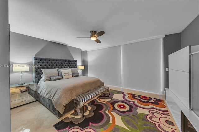 bedroom featuring ceiling fan