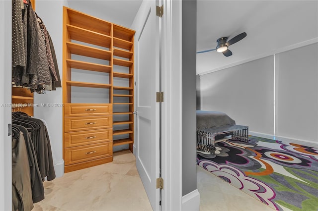 spacious closet featuring ceiling fan