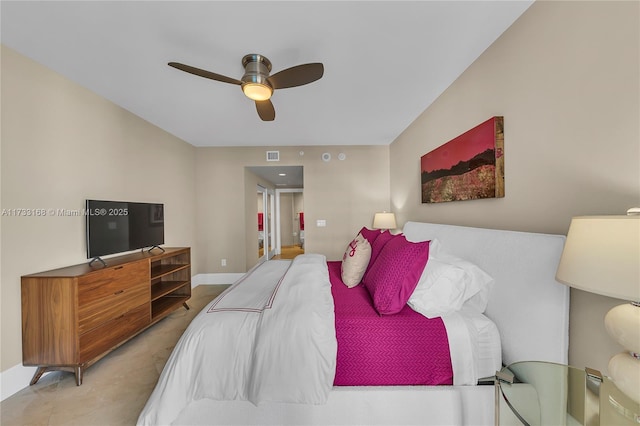 bedroom featuring ceiling fan