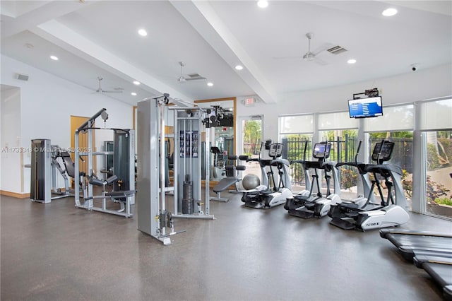 gym with ceiling fan