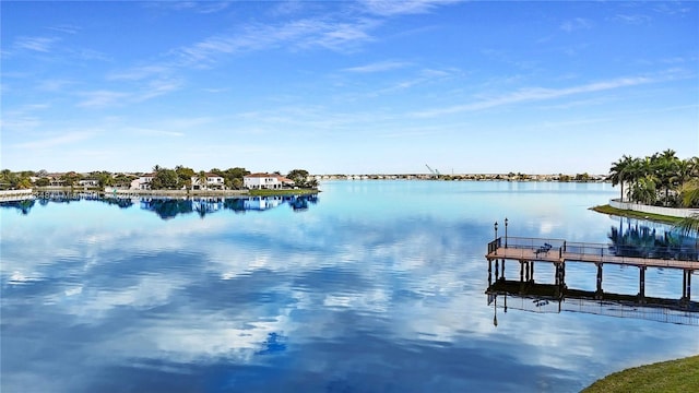 view of dock with a water view