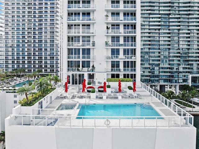 view of pool featuring a patio