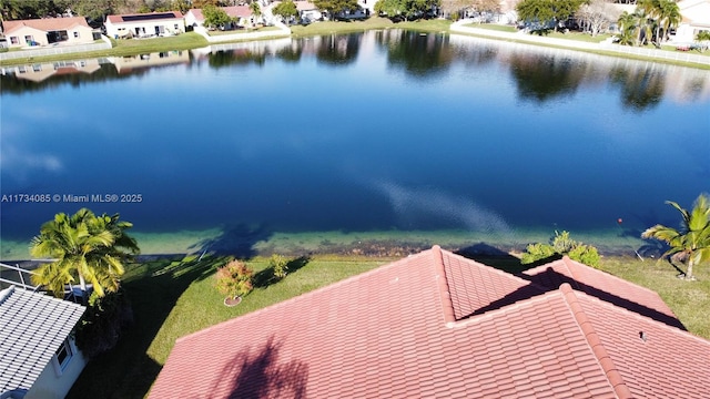 bird's eye view featuring a water view