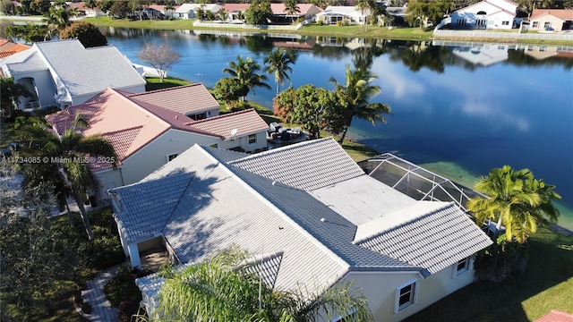 aerial view featuring a water view