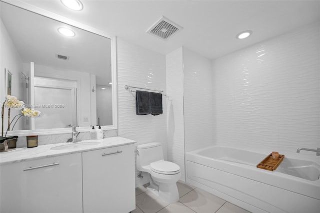 full bathroom with vanity, toilet, and  shower combination