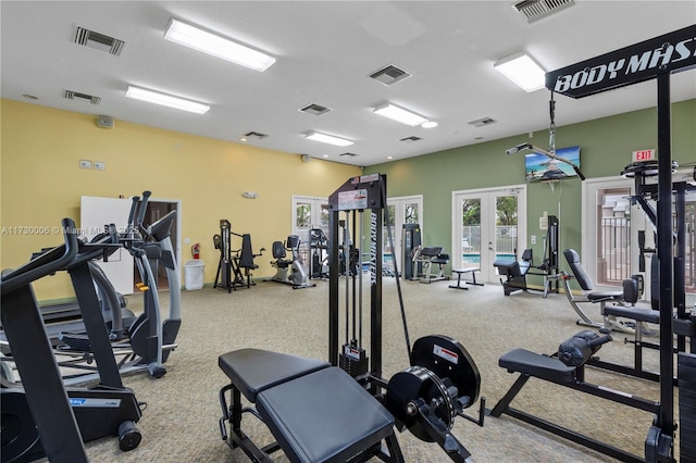 workout area with french doors