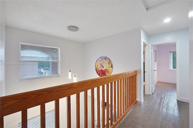 corridor featuring hardwood / wood-style flooring and a textured ceiling