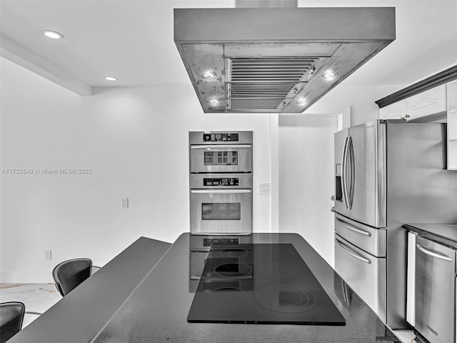 kitchen with white cabinetry, premium range hood, and appliances with stainless steel finishes