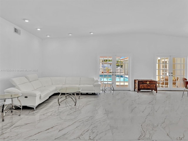 living room featuring french doors