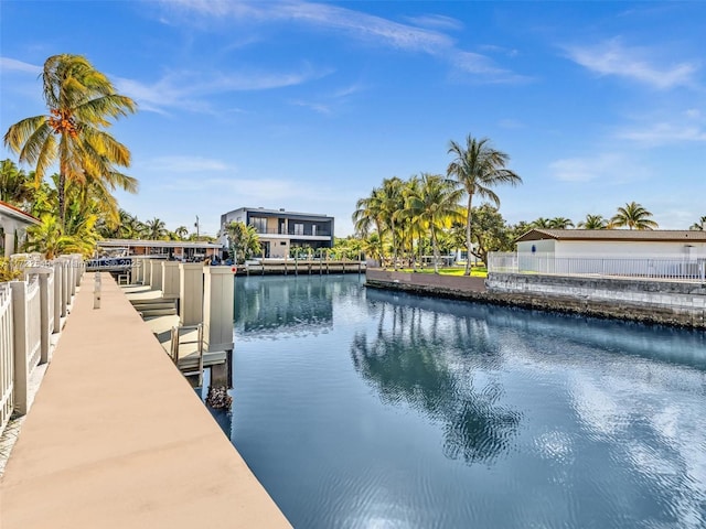 view of dock with a water view