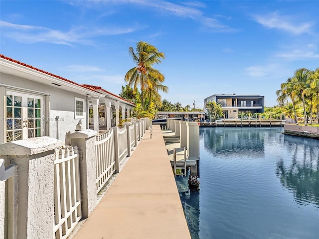 view of dock with a water view