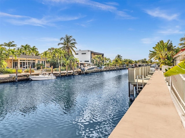 dock area with a water view