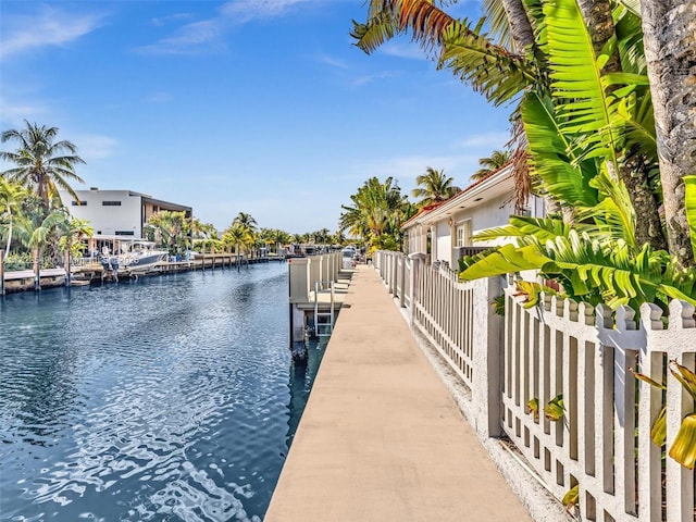 dock area with a water view