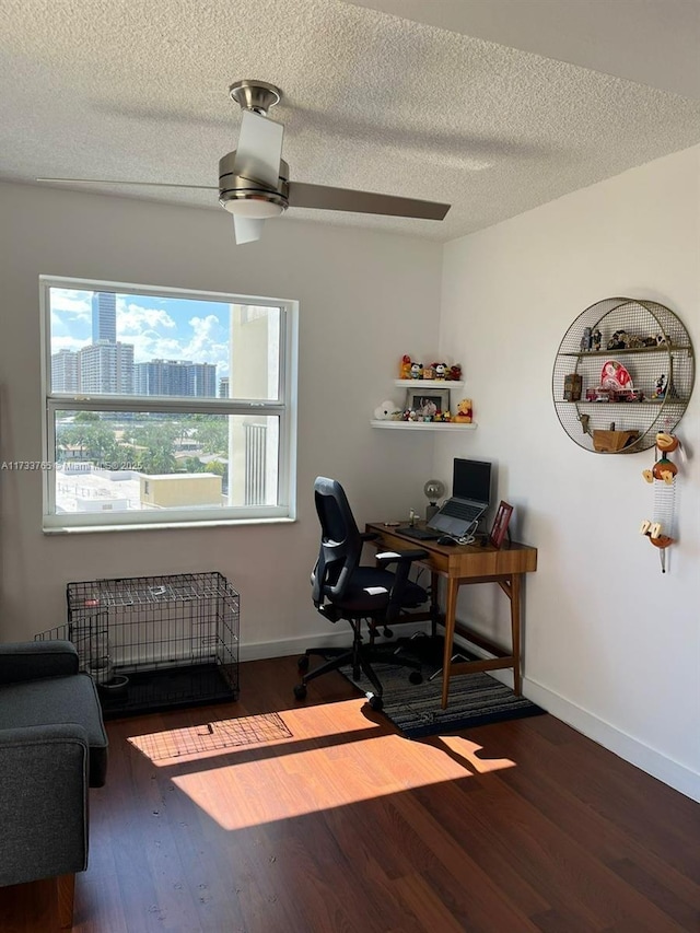 office featuring a healthy amount of sunlight, dark hardwood / wood-style flooring, and a textured ceiling