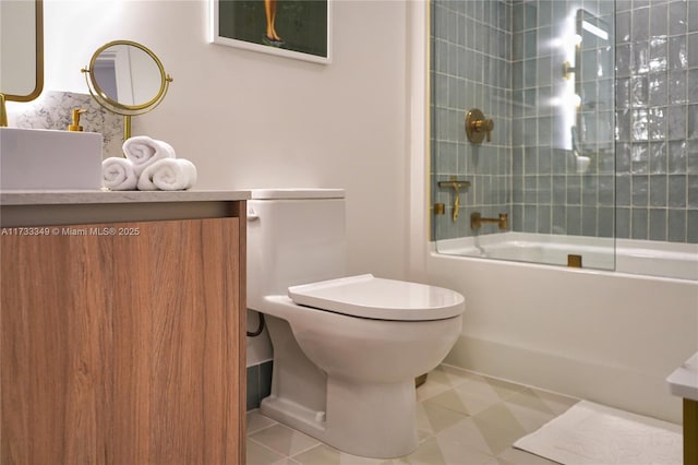 full bath featuring vanity, shower / bathing tub combination, and toilet