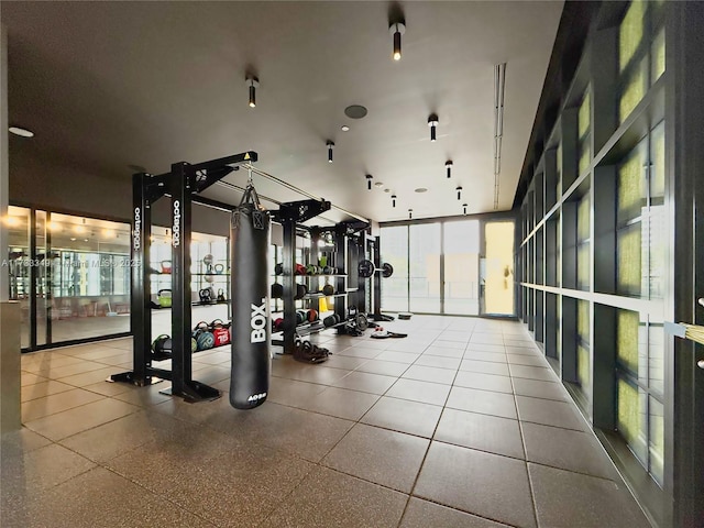 workout area with floor to ceiling windows