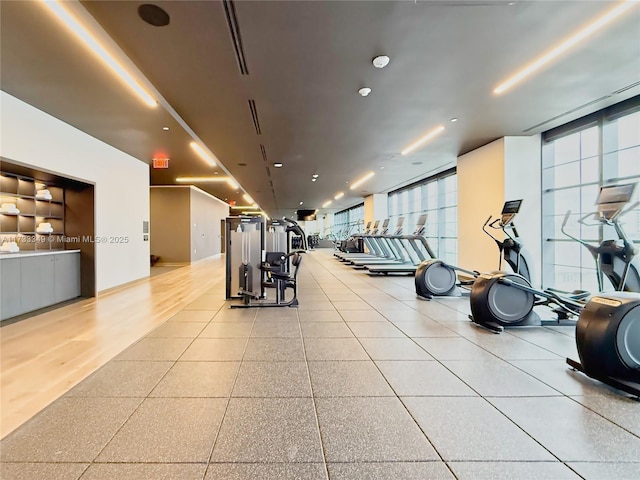 exercise room featuring a wall of windows