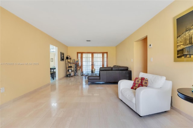 living room featuring french doors