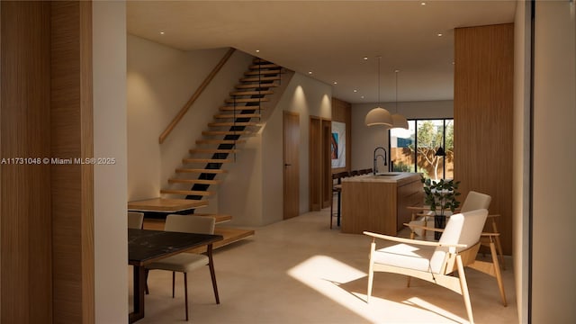 interior space featuring sink and concrete floors