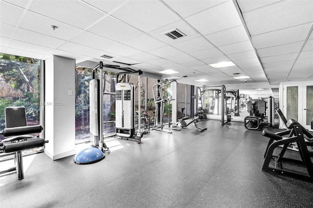 exercise room featuring expansive windows