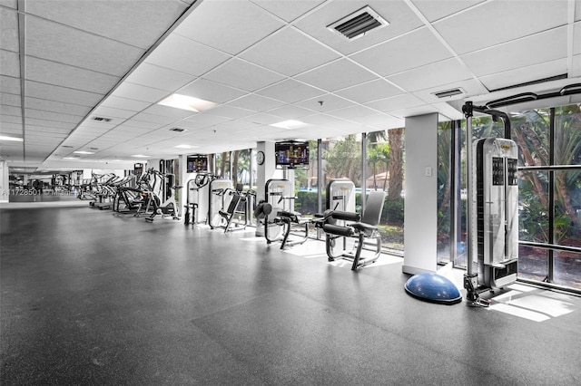 gym featuring a wall of windows