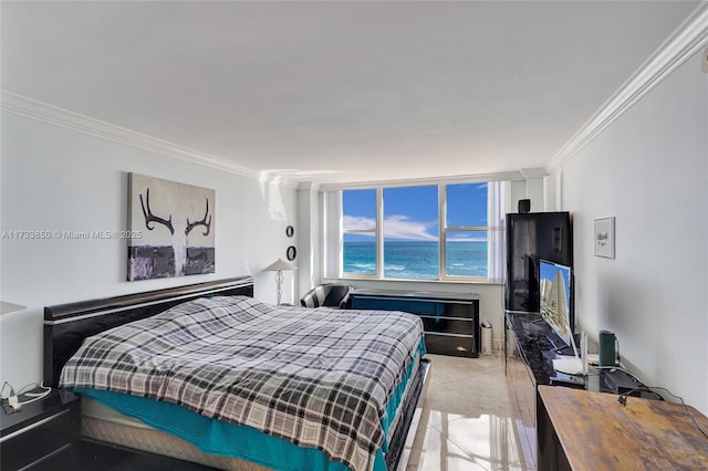 bedroom with crown molding
