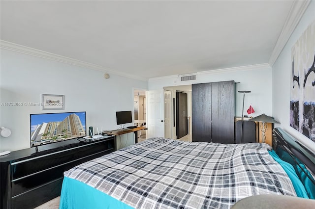 bedroom with visible vents and ornamental molding