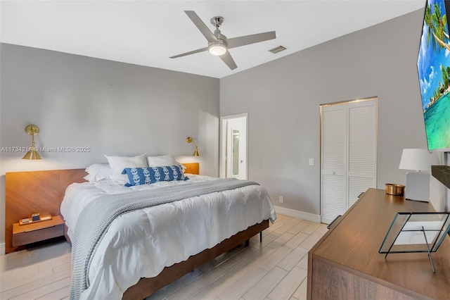 bedroom featuring a closet and ceiling fan