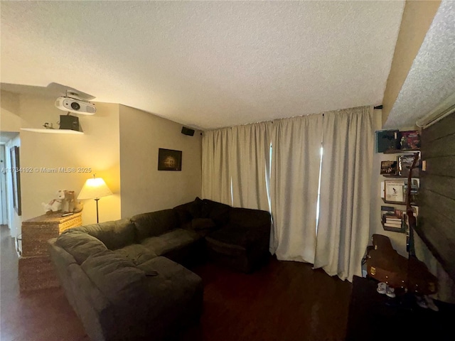 living room with a textured ceiling