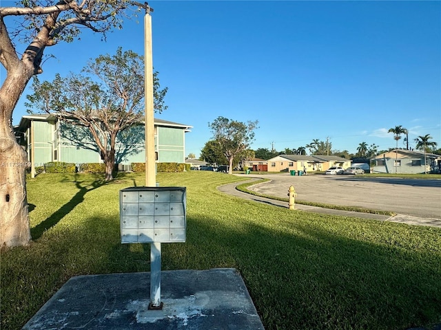 surrounding community featuring a mail area and a yard