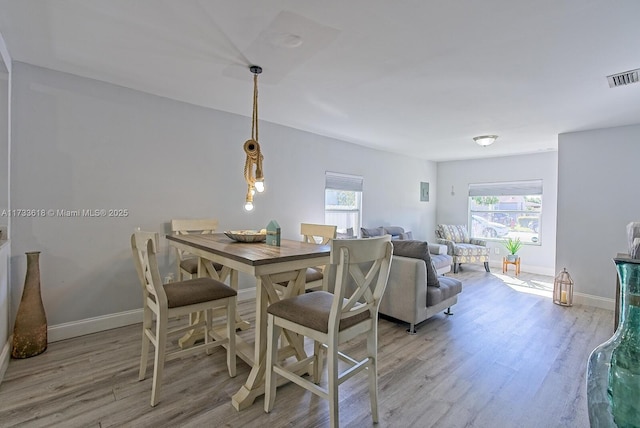 dining room with light hardwood / wood-style floors