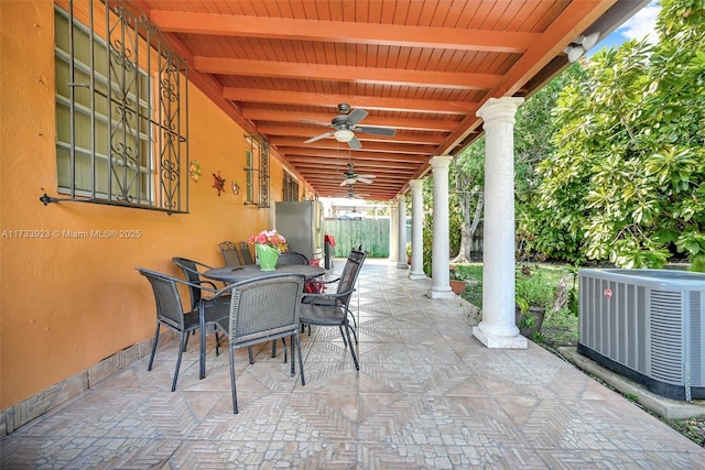 view of patio / terrace with central AC and ceiling fan