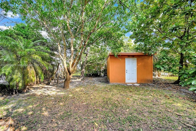 view of yard with a storage unit