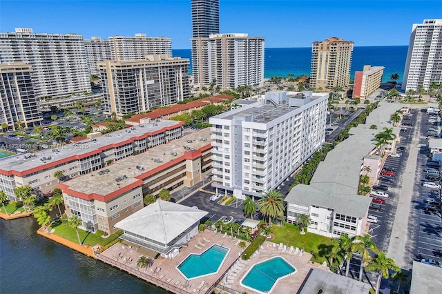 bird's eye view featuring a water view