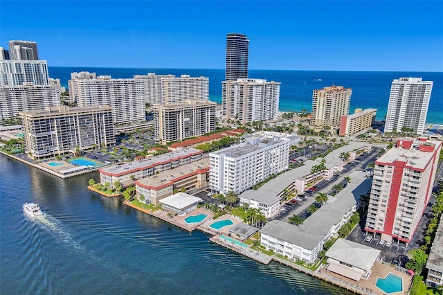 aerial view with a water view