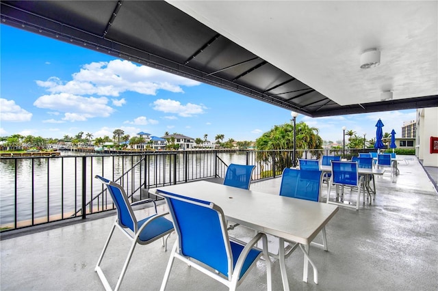 view of patio / terrace featuring a water view