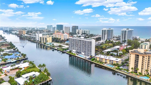 aerial view with a water view