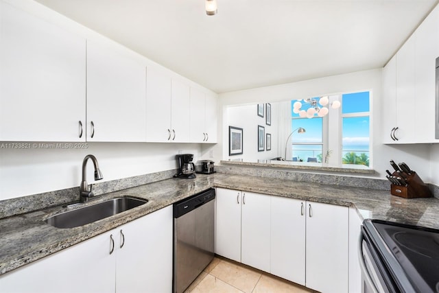 5445 Collins Ave Unit M15, Miami Beach, FL 33140 - kitchen featuring a sink, white cabinetry, electric range, and stainless steel dishwasher