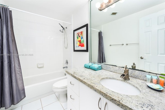 5445 Collins Ave Unit M15, Miami Beach, FL 33140 - full bath with vanity, visible vents, tile patterned flooring, shower / bath combo with shower curtain, and toilet