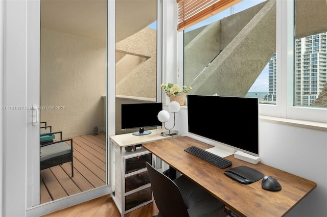 office space with hardwood / wood-style floors and a wealth of natural light