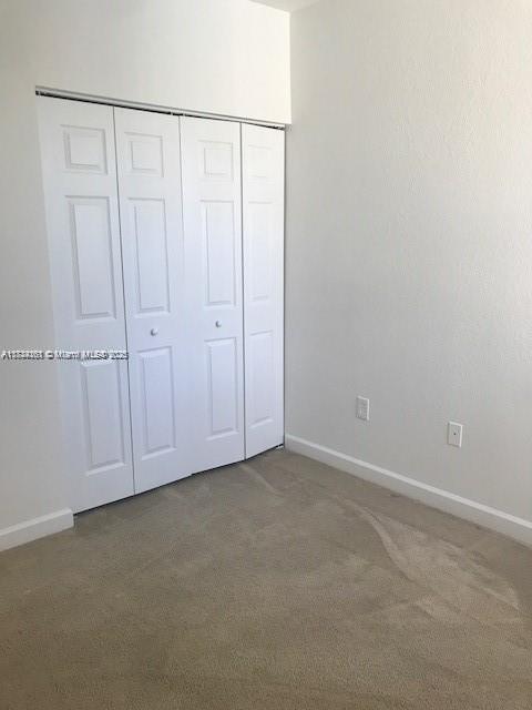 unfurnished bedroom featuring carpet floors and a closet