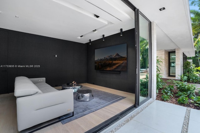 home theater featuring tile patterned flooring