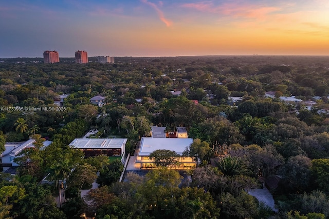 view of aerial view at dusk