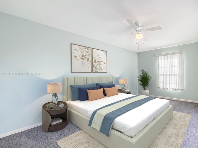 bedroom featuring ceiling fan and carpet floors