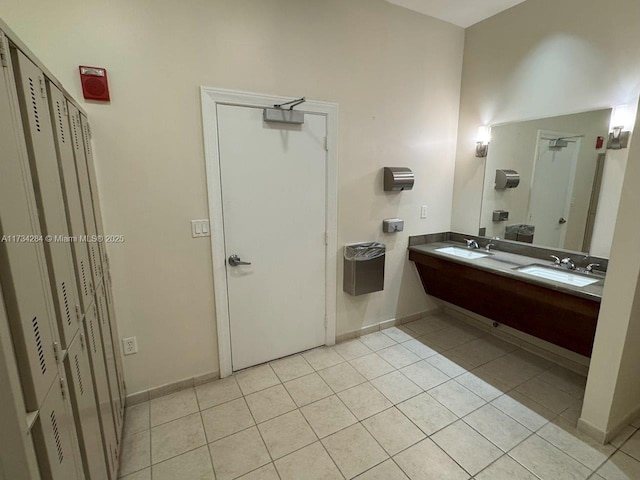 bathroom with vanity and tile patterned floors