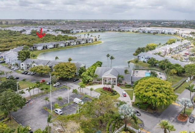 bird's eye view featuring a water view