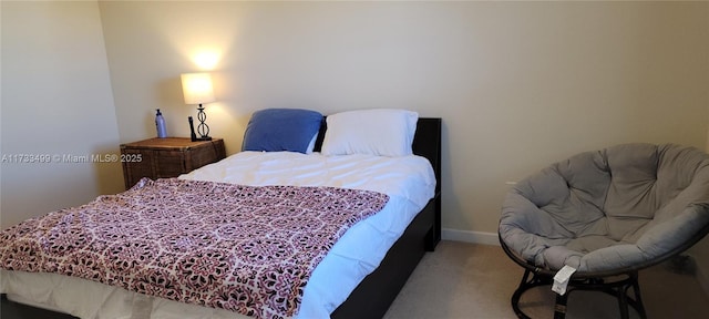 bedroom with light colored carpet