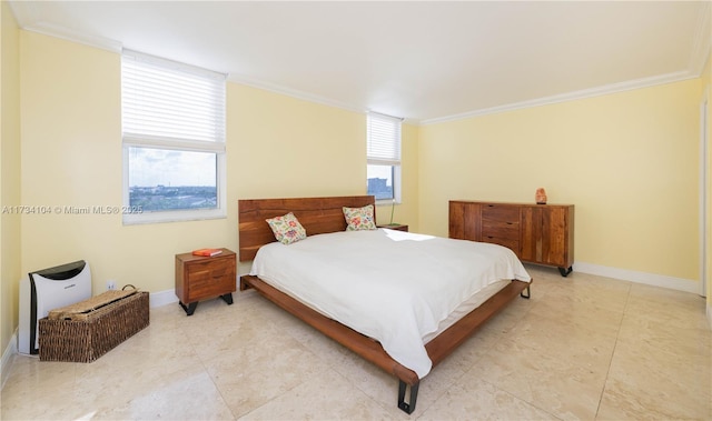 bedroom with ornamental molding